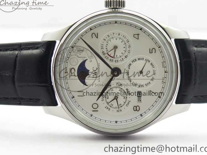 MIROTIME 0314 Portugieser Perpetual Calendar IW503301 V9F 1:1 Best Edition Silver Dial on Black Leather Strap A EyeCatching 7116